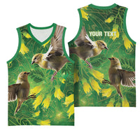 Bellbird New Zealand Personalised Basketball Jersey Kowhai Flower Maori Pattern LT22 - Polynesian Pride
