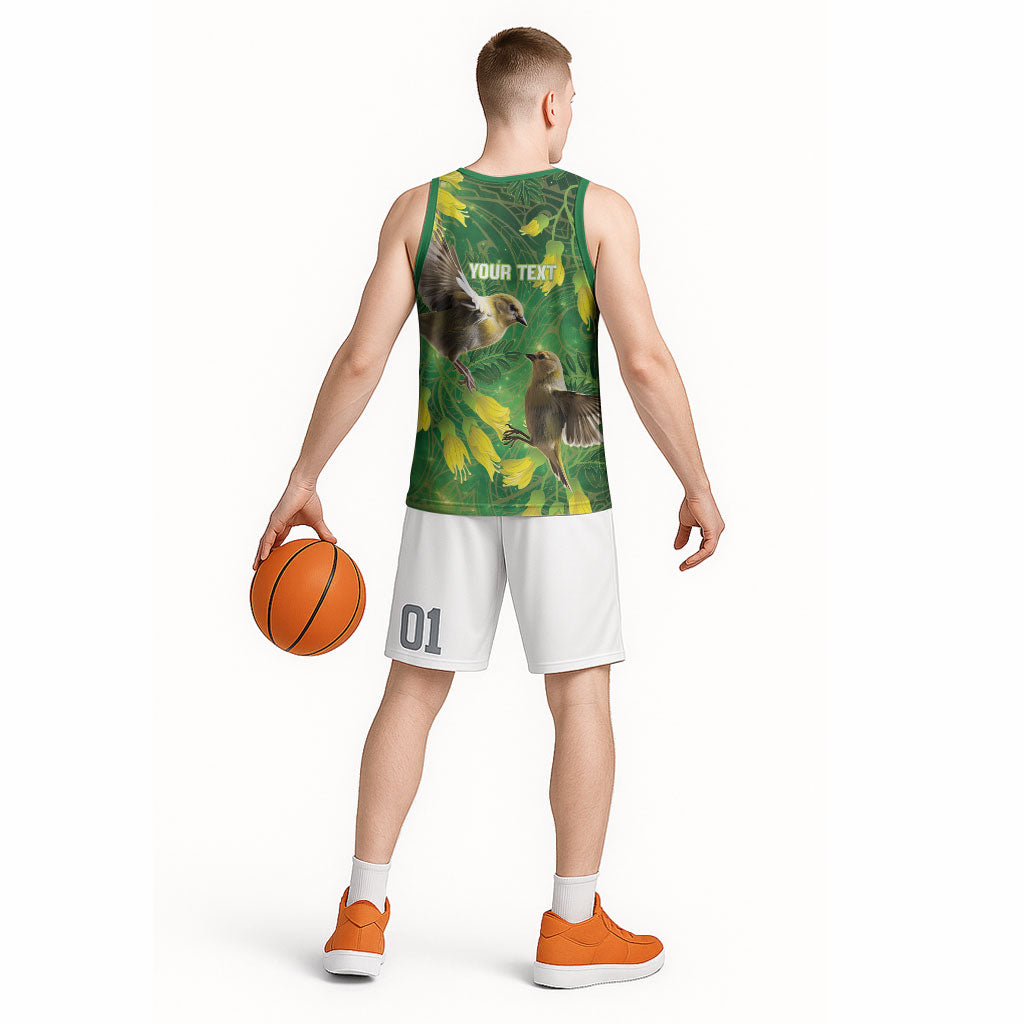 Bellbird New Zealand Personalised Basketball Jersey Kowhai Flower Maori Pattern LT22 - Polynesian Pride