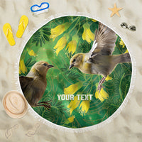 Bellbird New Zealand Personalised Beach Blanket Kowhai Flower Maori Pattern LT22 One Size 150cm Green - Polynesian Pride