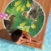Bellbird New Zealand Personalised Beach Blanket Kowhai Flower Maori Pattern LT22 - Polynesian Pride