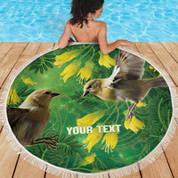 Bellbird New Zealand Personalised Beach Blanket Kowhai Flower Maori Pattern LT22 - Polynesian Pride