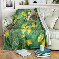 Bellbird New Zealand Personalised Blanket Kowhai Flower Maori Pattern LT22 Green - Polynesian Pride