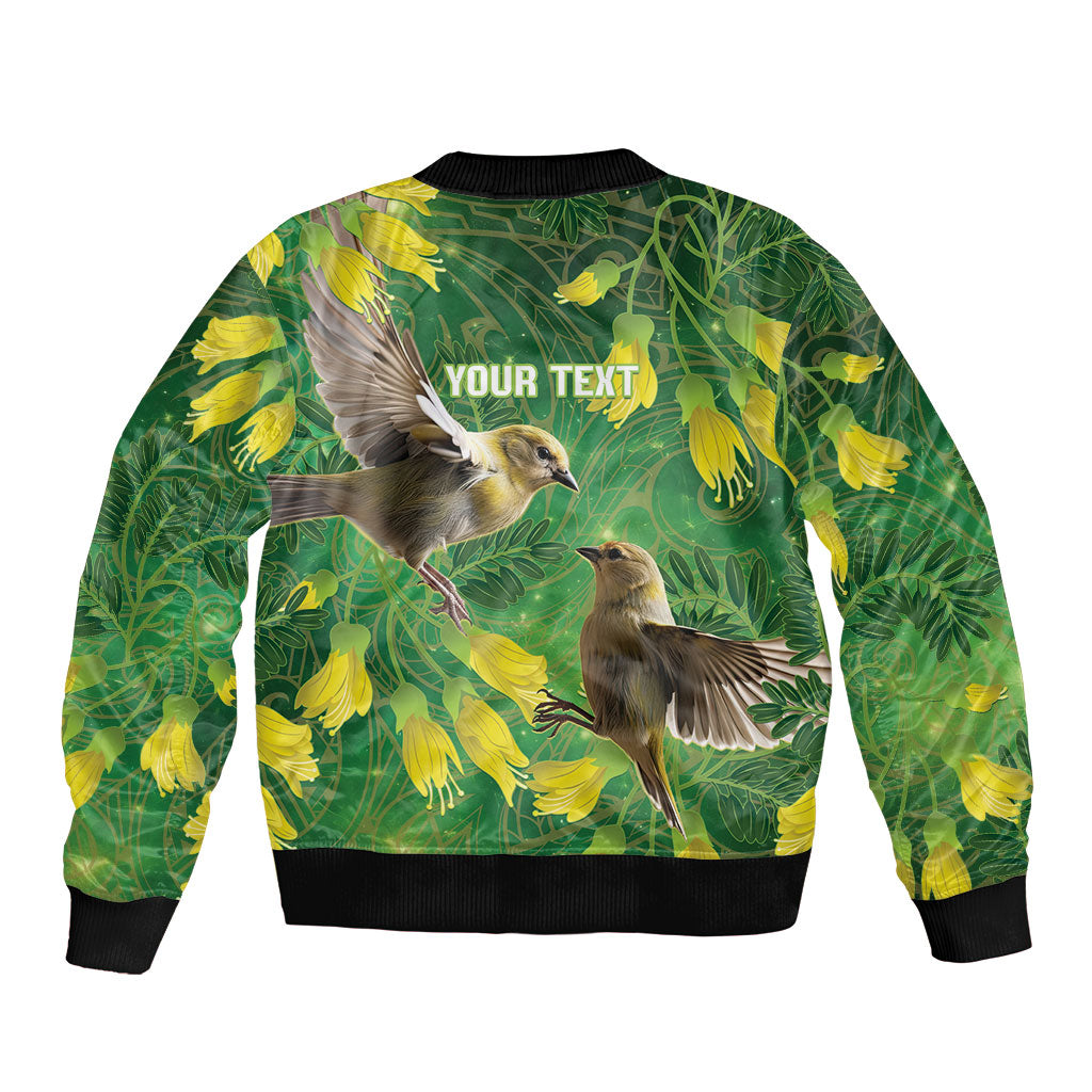 Bellbird New Zealand Personalised Bomber Jacket Kowhai Flower Maori Pattern LT22 - Polynesian Pride