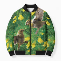 Bellbird New Zealand Personalised Bomber Puffer Jacket Kowhai Flower Maori Pattern LT22 Unisex Green - Polynesian Pride