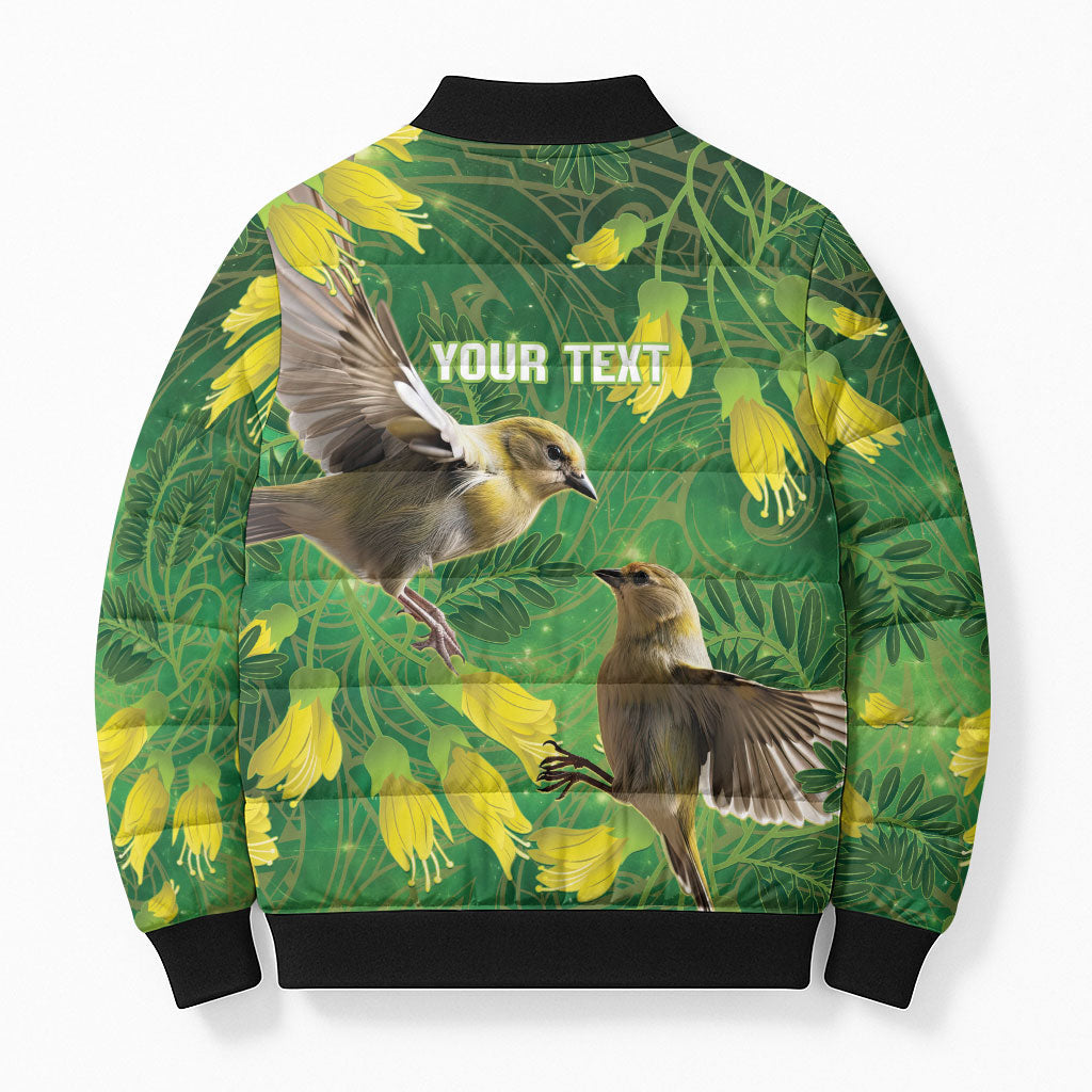 Bellbird New Zealand Personalised Bomber Puffer Jacket Kowhai Flower Maori Pattern LT22 - Polynesian Pride