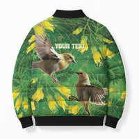 Bellbird New Zealand Personalised Bomber Puffer Jacket Kowhai Flower Maori Pattern LT22 - Polynesian Pride