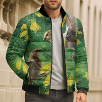 Bellbird New Zealand Personalised Bomber Puffer Jacket Kowhai Flower Maori Pattern LT22 - Polynesian Pride
