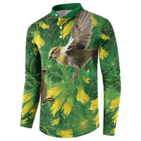 Bellbird New Zealand Personalised Button Sweatshirt Kowhai Flower Maori Pattern LT22 - Polynesian Pride