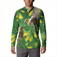 Bellbird New Zealand Personalised Button Sweatshirt Kowhai Flower Maori Pattern LT22 - Polynesian Pride