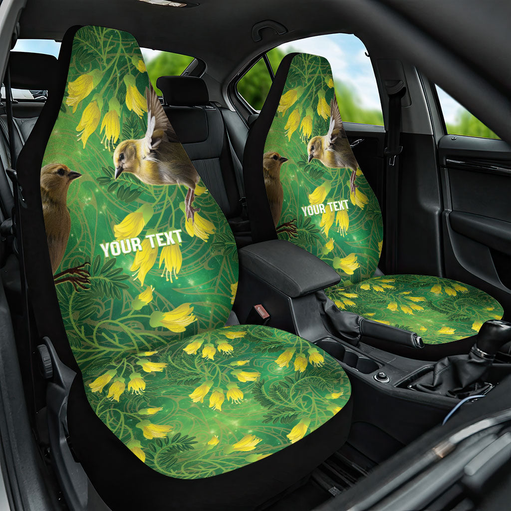 Bellbird New Zealand Personalised Car Seat Cover Kowhai Flower Maori Pattern LT22 One Size Green - Polynesian Pride