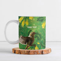 Bellbird New Zealand Personalised Ceramic Mug Kowhai Flower Maori Pattern LT22 Green - Polynesian Pride