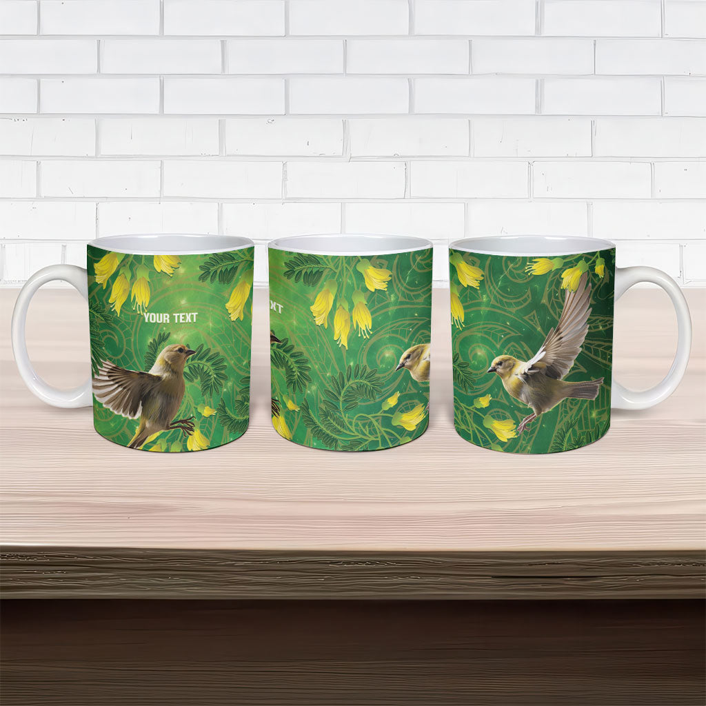 Bellbird New Zealand Personalised Ceramic Mug Kowhai Flower Maori Pattern LT22 - Polynesian Pride