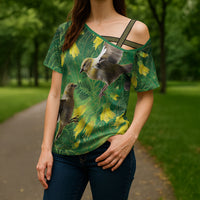 Bellbird New Zealand Personalised Cross Shoulder Shirt Kowhai Flower Maori Pattern LT22 - Polynesian Pride