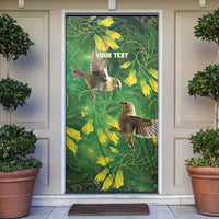 Bellbird New Zealand Personalised Door Cover Kowhai Flower Maori Pattern LT22 Green - Polynesian Pride