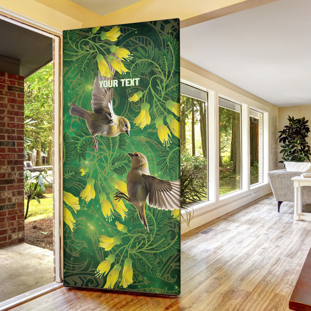 Bellbird New Zealand Personalised Door Cover Kowhai Flower Maori Pattern LT22 - Polynesian Pride