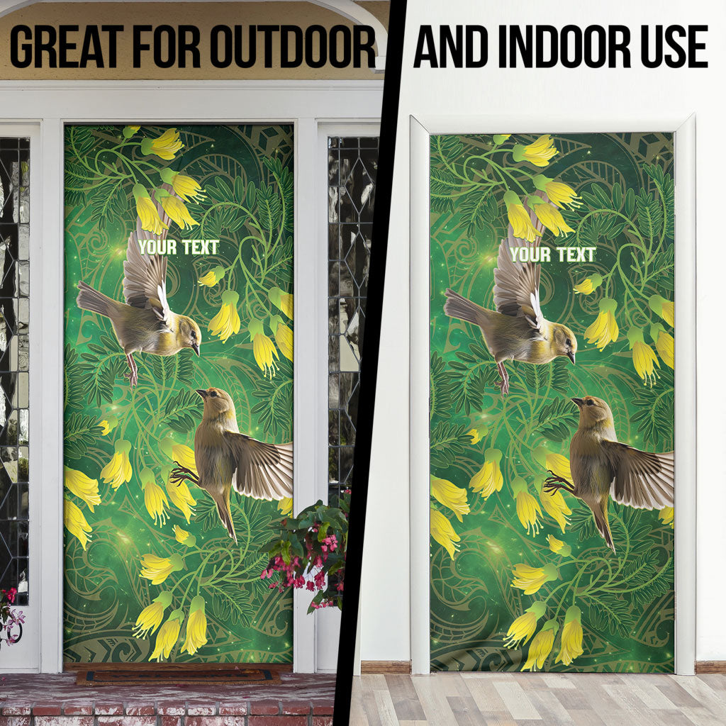 Bellbird New Zealand Personalised Door Cover Kowhai Flower Maori Pattern LT22 - Polynesian Pride