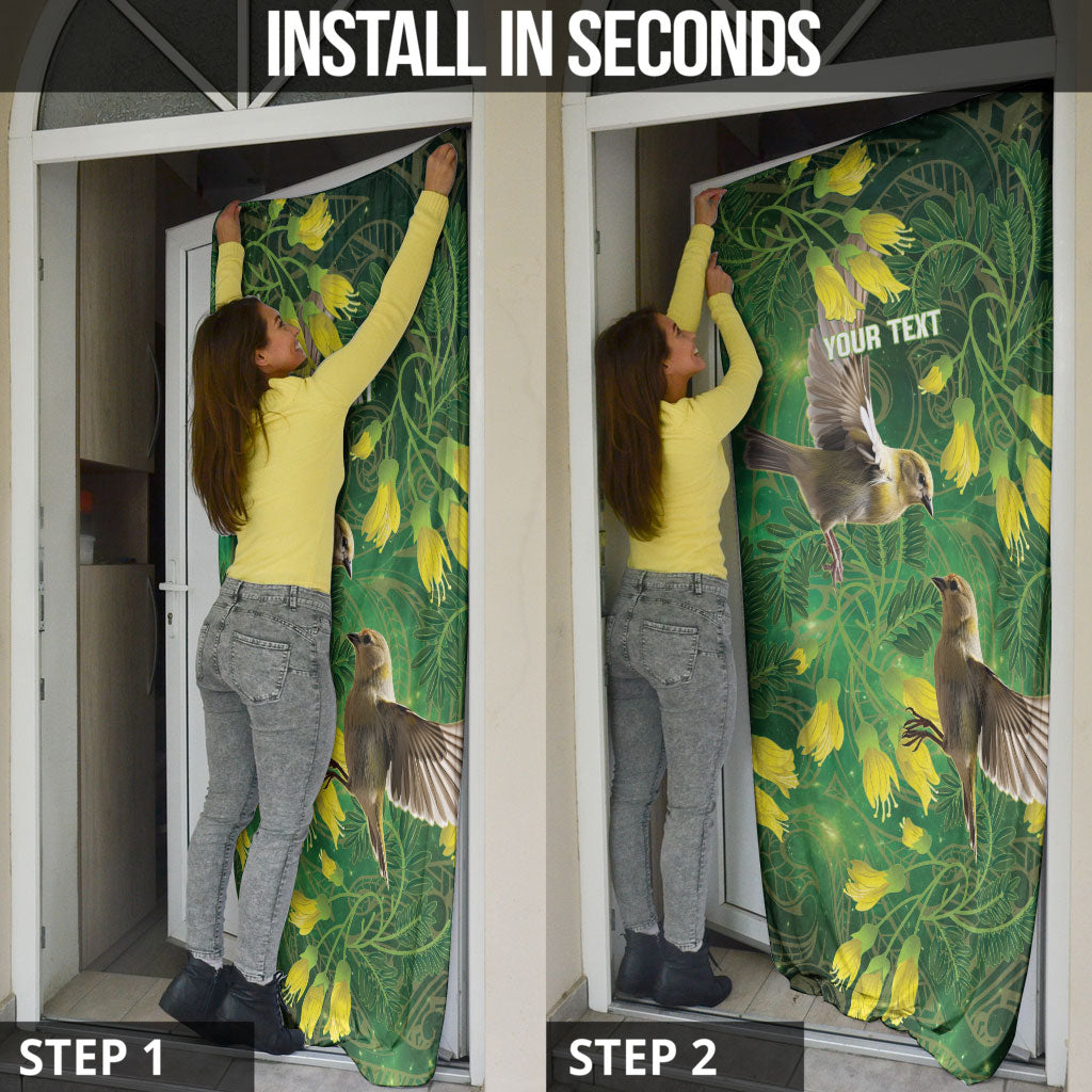 Bellbird New Zealand Personalised Door Cover Kowhai Flower Maori Pattern LT22 - Polynesian Pride
