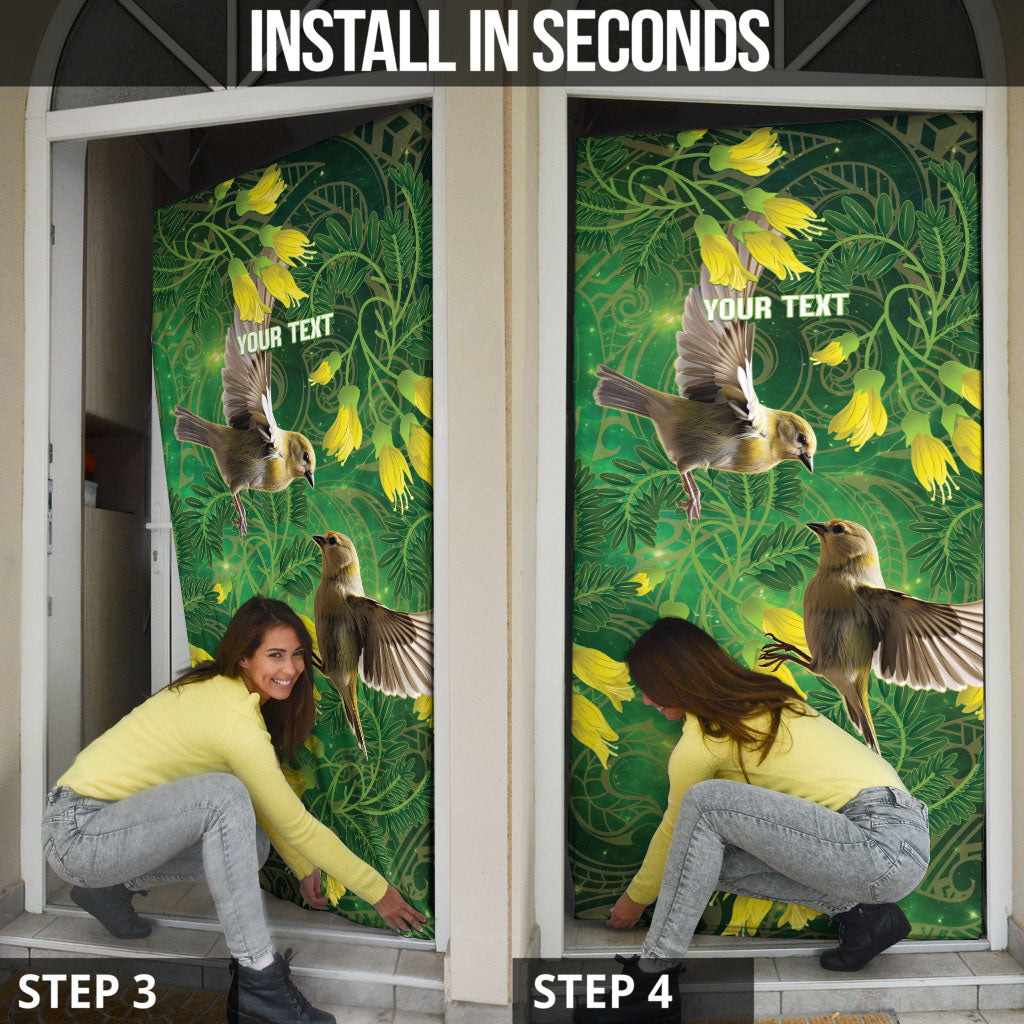 Bellbird New Zealand Personalised Door Cover Kowhai Flower Maori Pattern LT22 - Polynesian Pride