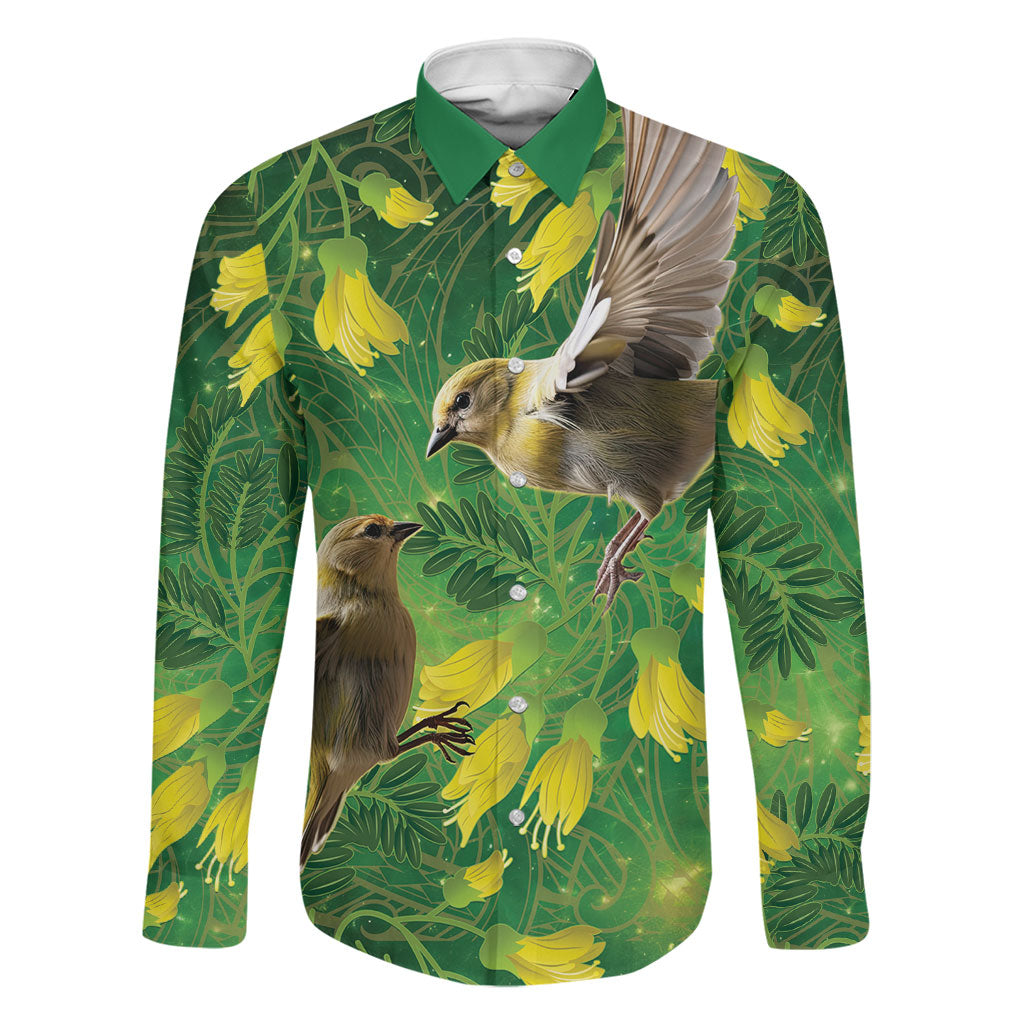 Bellbird New Zealand Personalised Family Matching Off The Shoulder Long Sleeve Dress and Hawaiian Shirt Kowhai Flower Maori Pattern