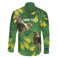 Bellbird New Zealand Personalised Family Matching Off The Shoulder Long Sleeve Dress and Hawaiian Shirt Kowhai Flower Maori Pattern