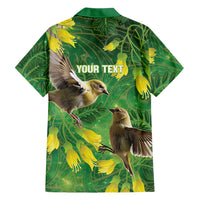 Bellbird New Zealand Personalised Family Matching Off Shoulder Maxi Dress and Hawaiian Shirt Kowhai Flower Maori Pattern