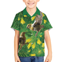 Bellbird New Zealand Personalised Family Matching Puletasi and Hawaiian Shirt Kowhai Flower Maori Pattern