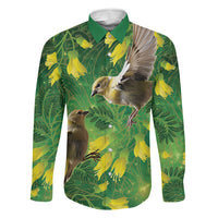 Bellbird New Zealand Personalised Family Matching Short Sleeve Bodycon Dress and Hawaiian Shirt Kowhai Flower Maori Pattern