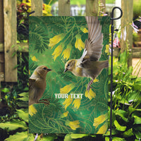 Bellbird New Zealand Personalised Garden Flag Kowhai Flower Maori Pattern LT22 Garden Flag Green - Polynesian Pride