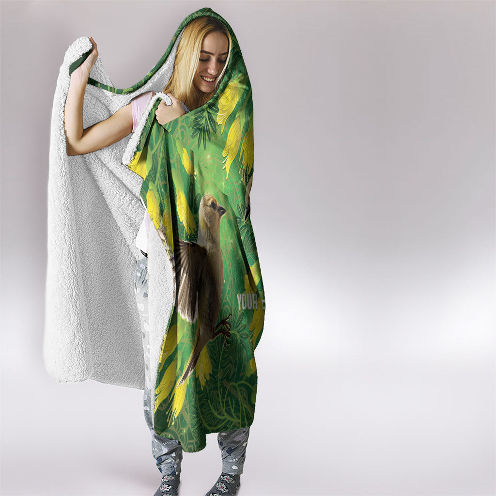 Bellbird New Zealand Personalised Hooded Blanket Kowhai Flower Maori Pattern LT22 - Polynesian Pride