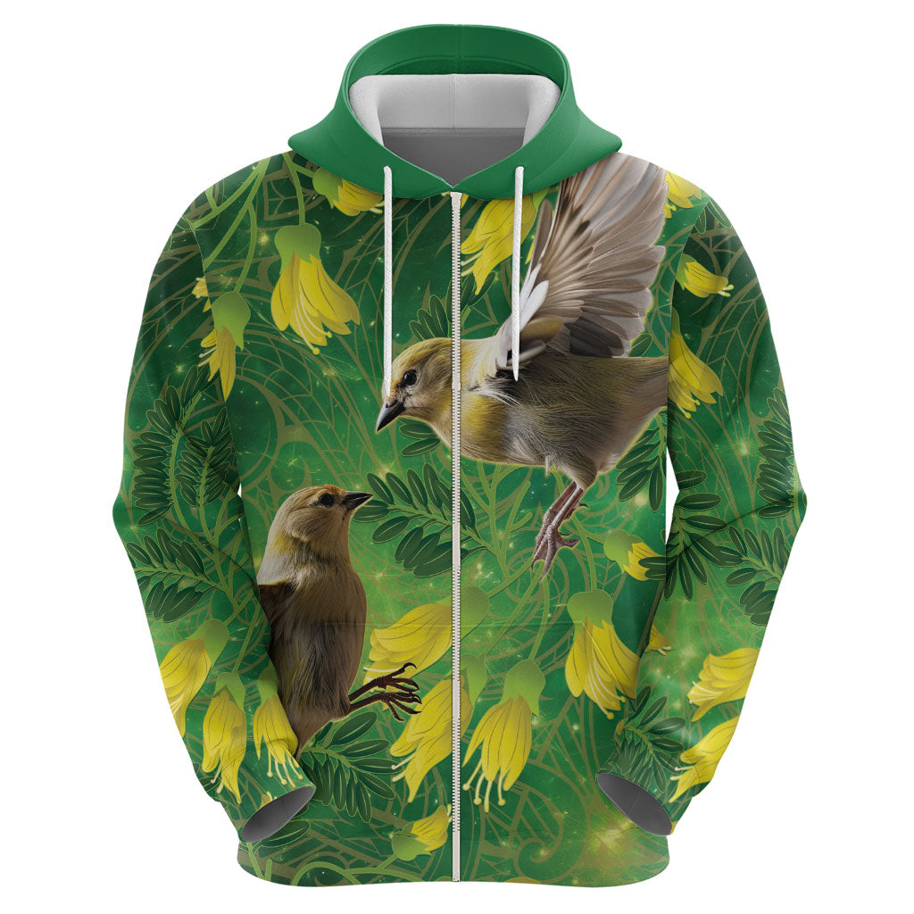 Bellbird New Zealand Personalised Hoodie Kowhai Flower Maori Pattern LT22 - Polynesian Pride