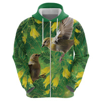 Bellbird New Zealand Personalised Hoodie Kowhai Flower Maori Pattern LT22 - Polynesian Pride