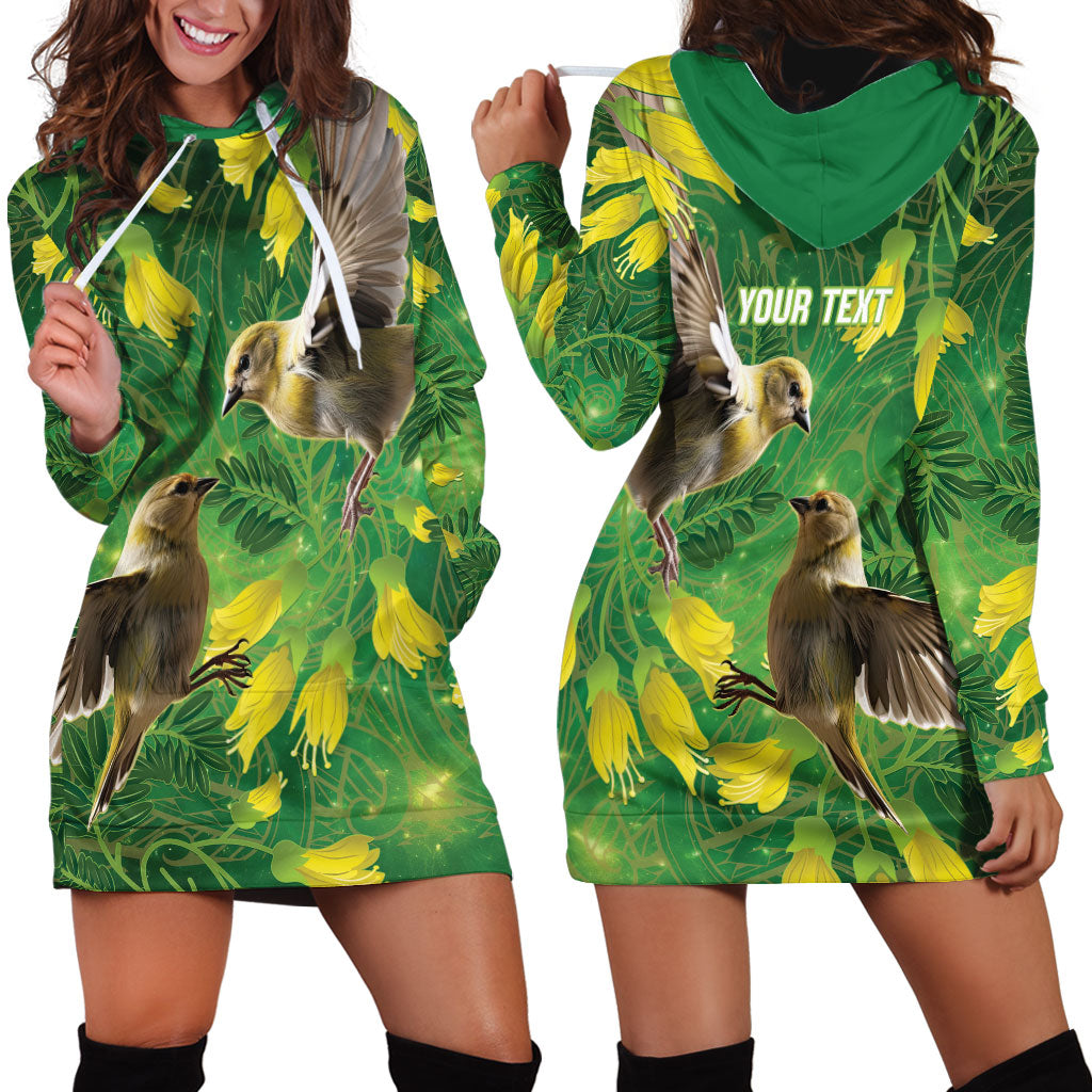 Bellbird New Zealand Personalised Hoodie Dress Kowhai Flower Maori Pattern LT22 - Polynesian Pride