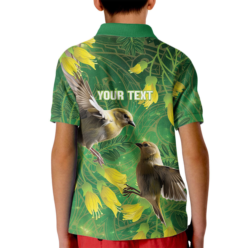 Bellbird New Zealand Personalised Kid Polo Shirt Kowhai Flower Maori Pattern LT22 - Polynesian Pride