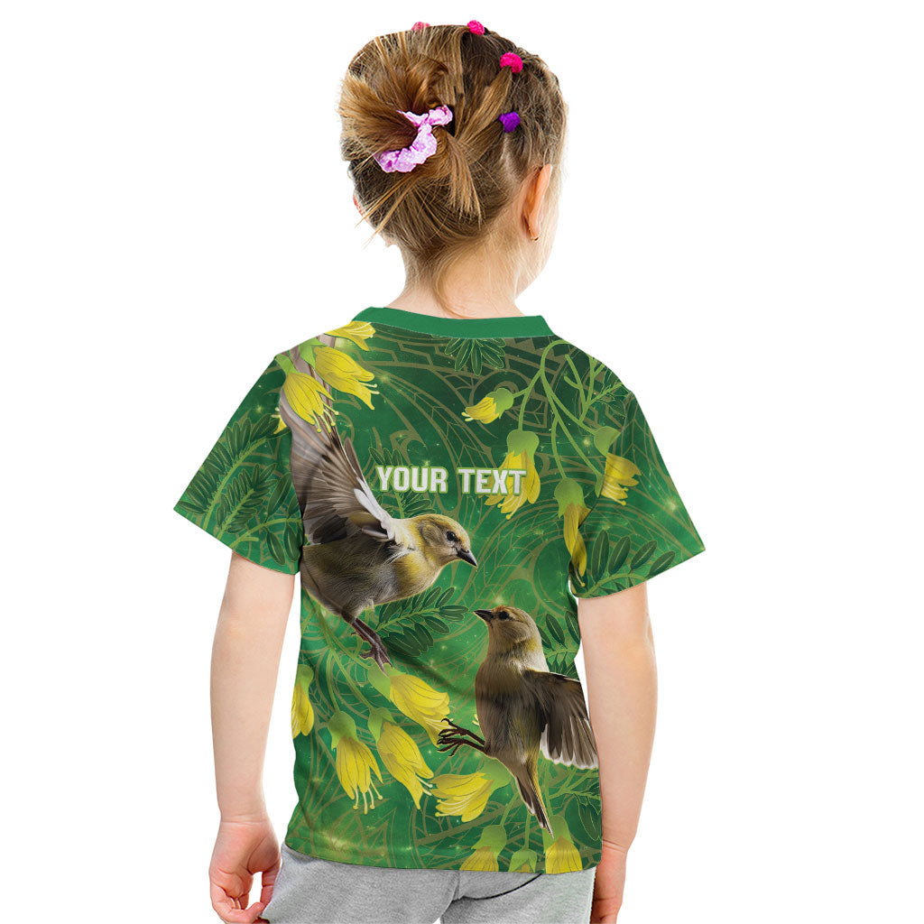 Bellbird New Zealand Personalised Kid T Shirt Kowhai Flower Maori Pattern LT22 - Polynesian Pride
