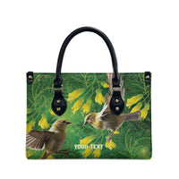 Bellbird New Zealand Personalised Leather Bag Kowhai Flower Maori Pattern LT22 - Polynesian Pride