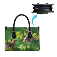 Bellbird New Zealand Personalised Leather Bag Kowhai Flower Maori Pattern LT22 - Polynesian Pride