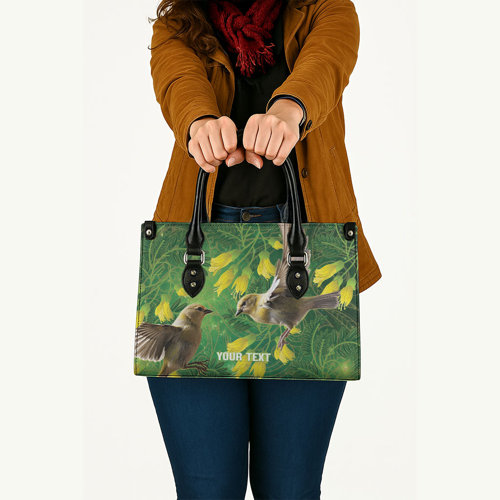Bellbird New Zealand Personalised Leather Bag Kowhai Flower Maori Pattern LT22 - Polynesian Pride