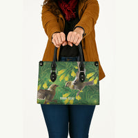 Bellbird New Zealand Personalised Leather Bag Kowhai Flower Maori Pattern LT22 - Polynesian Pride