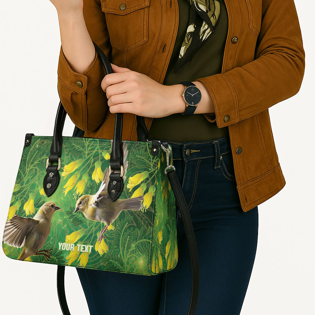 Bellbird New Zealand Personalised Leather Bag Kowhai Flower Maori Pattern LT22 - Polynesian Pride