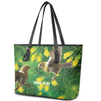 Bellbird New Zealand Personalised Leather Tote Bag Kowhai Flower Maori Pattern