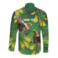 Bellbird New Zealand Personalised Long Sleeve Button Shirt Kowhai Flower Maori Pattern