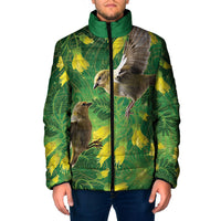 Bellbird New Zealand Personalised Padded Jacket Kowhai Flower Maori Pattern LT22 Men Green - Polynesian Pride