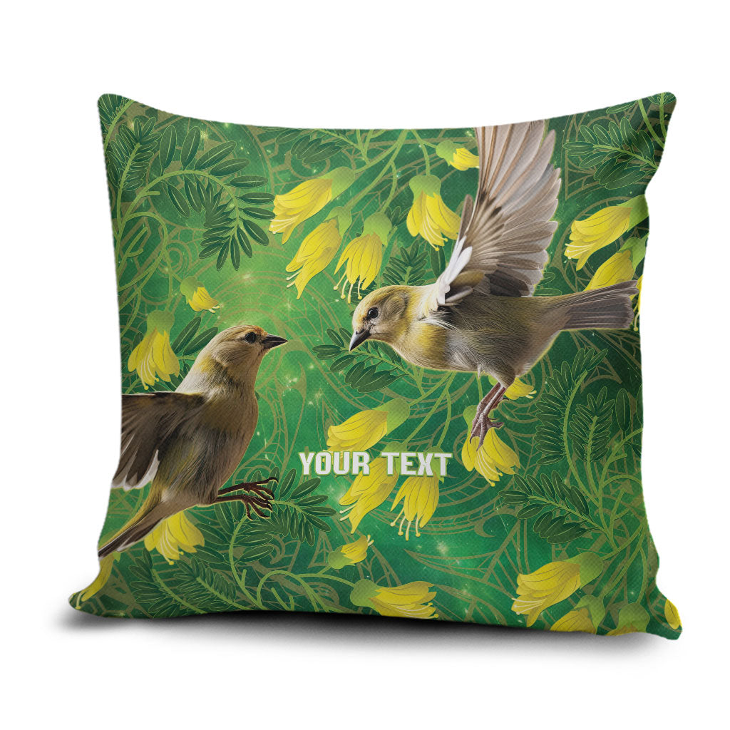 Bellbird New Zealand Personalised Pillow Cover Kowhai Flower Maori Pattern