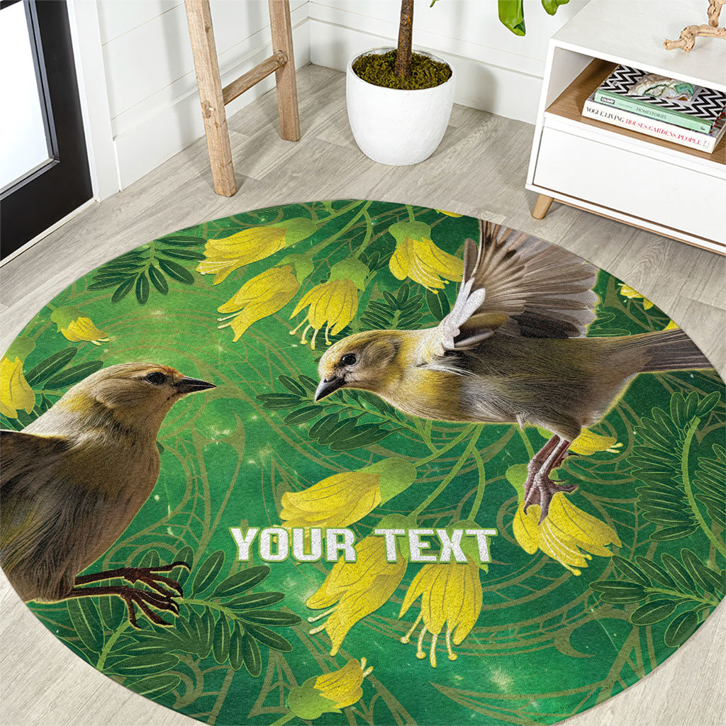 Bellbird New Zealand Personalised Round Carpet Kowhai Flower Maori Pattern LT22 Green - Polynesian Pride
