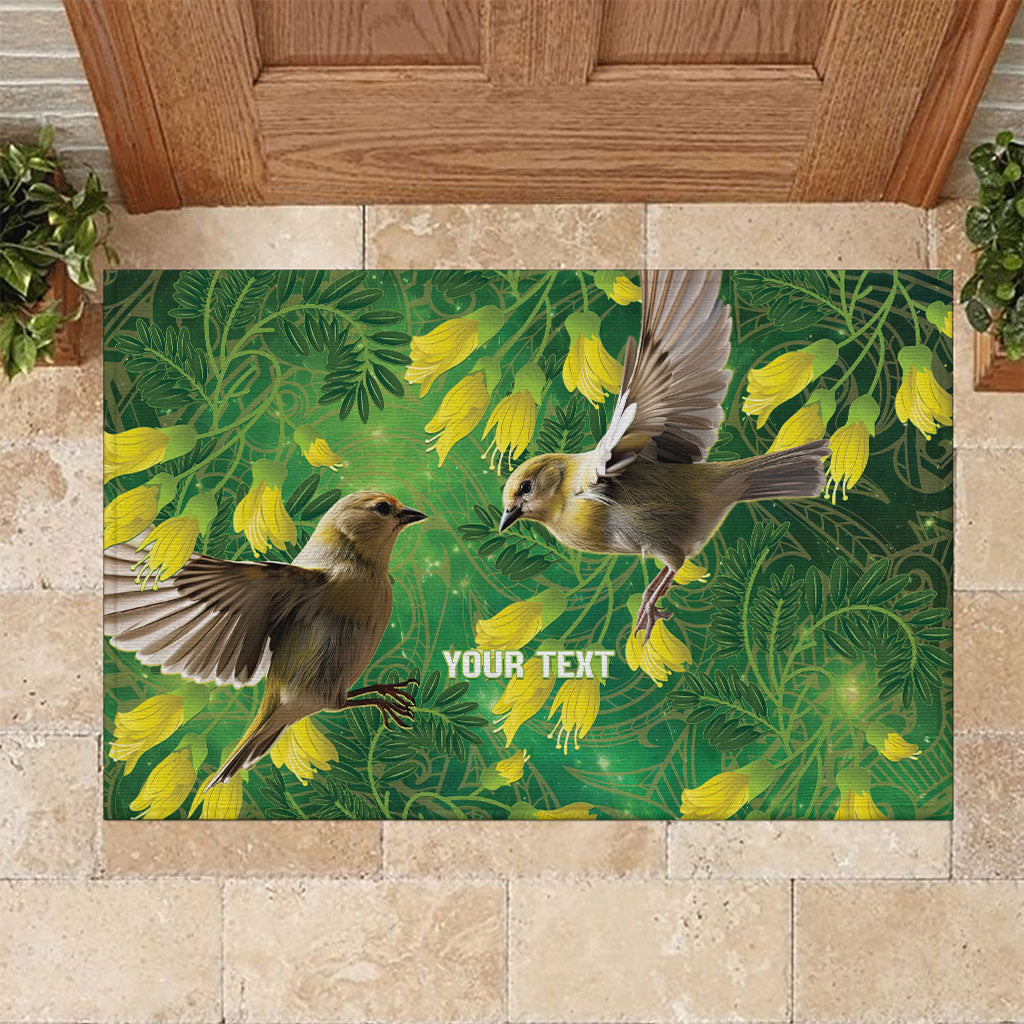 Bellbird New Zealand Personalised Rubber Doormat Kowhai Flower Maori Pattern LT22 Green - Polynesian Pride