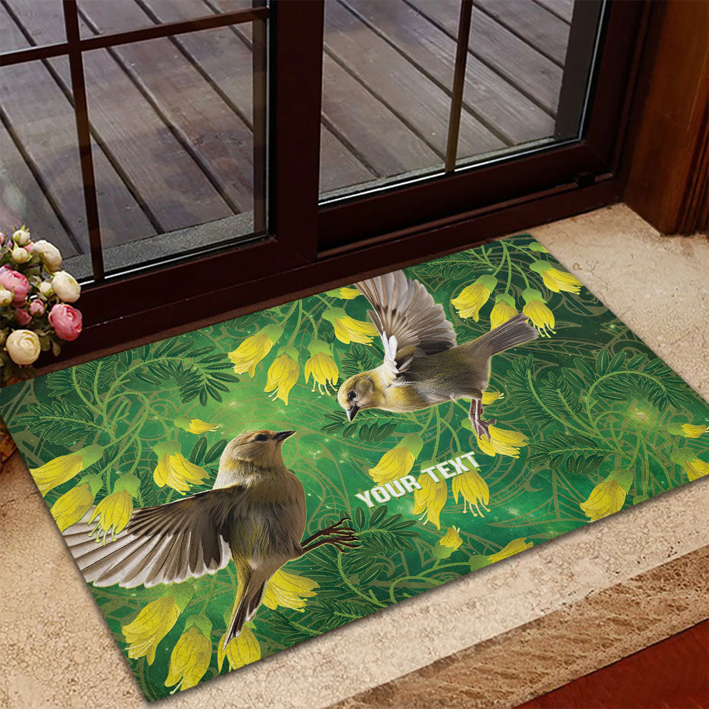 Bellbird New Zealand Personalised Rubber Doormat Kowhai Flower Maori Pattern LT22 - Polynesian Pride