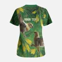 Bellbird New Zealand Personalised Scrub Top Kowhai Flower Maori Pattern LT22 - Polynesian Pride