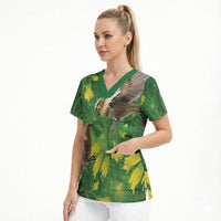 Bellbird New Zealand Personalised Scrub Top Kowhai Flower Maori Pattern LT22 - Polynesian Pride