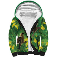 Bellbird New Zealand Personalised Sherpa Hoodie Kowhai Flower Maori Pattern LT22 Unisex Green - Polynesian Pride