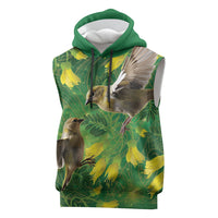 Bellbird New Zealand Personalised Sleeveless Hoodie Kowhai Flower Maori Pattern LT22 Green - Polynesian Pride